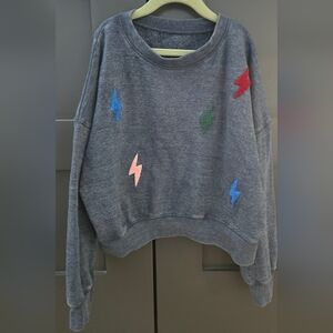 Kids' Soft Washed Navy Sweatshirt with Colorful String Applique Lightning Bolts